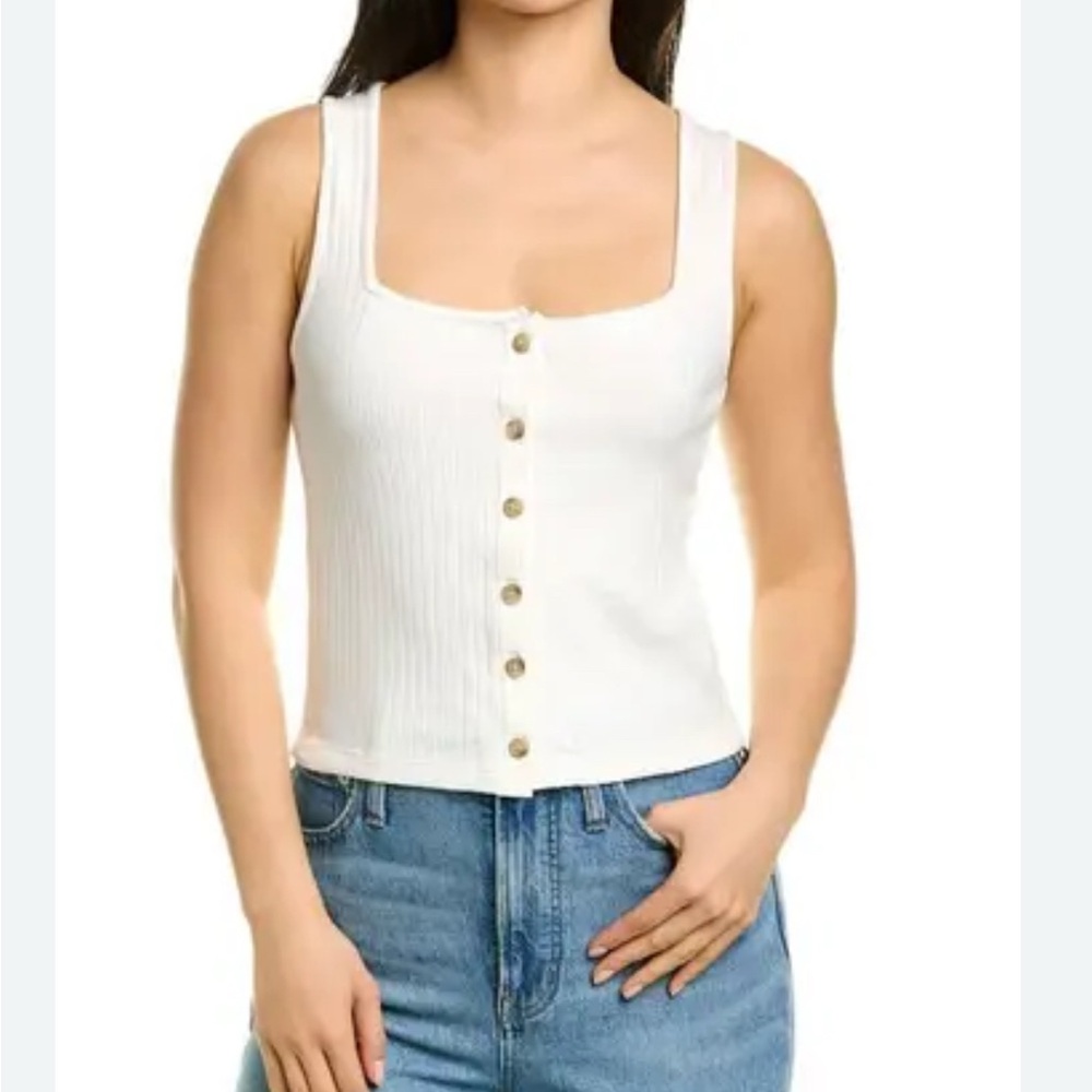 Madewell Top Ribbed Button-Front Crop Tank Square Neck Cream Size Medium